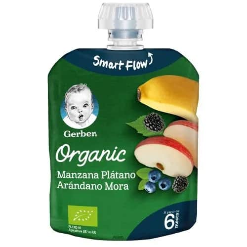 Gerber Organic Pouch Manzana Plátano Arándano y Mora 90g