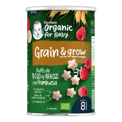 Gerber Organic Puffs Trigo y Arroz con Frambuesa 35g