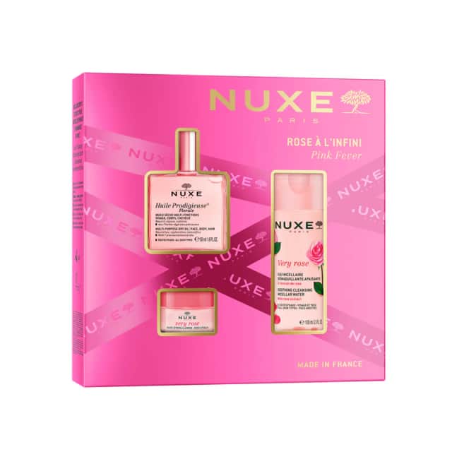 Nuxe Coffret Pink Fever Cofre Cuidado Facial Aceite Floral 50ml + Agua Micelar 100ml + Bálsamo Labial 15g