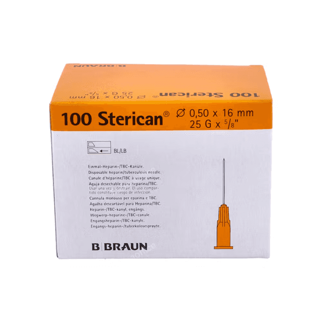 B. Braun Aguja Hipodérmica Sterican 25G 0,50x16 mm Cono Naranja 100 unidades