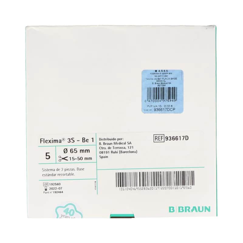 Apósitos de barrera de ostomía, aro de resina sintética con cierre especial Flexima 3S BE1 placa base (65 mm, 5 unidades)