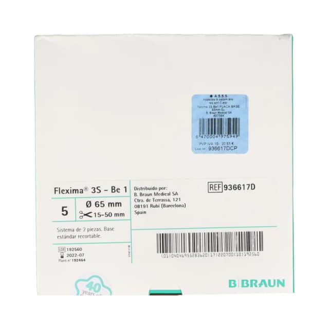 Apósitos de barrera de ostomía, aro de resina sintética con cierre especial Flexima 3S BE1 placa base (65 mm, 5 unidades)