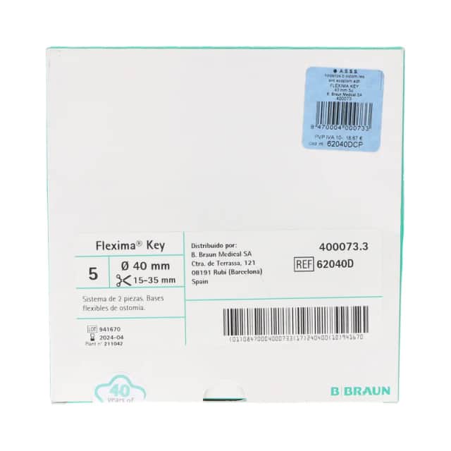 Apósitos de barrera de ostomía de resina sintética con acoplamiento adhesivo Flexima Key Convex B-Plate (60/15-35 mm, 5 unidades)