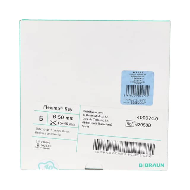 Apósitos de barrera de ostomía de resina sintética con acoplamiento adhesivo Flexima Key (50 mm, 5 unidades)