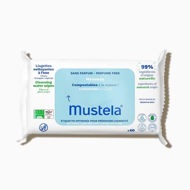 Mustela Toallitas Limpiadoras Compostables sin perfume 60 unidades