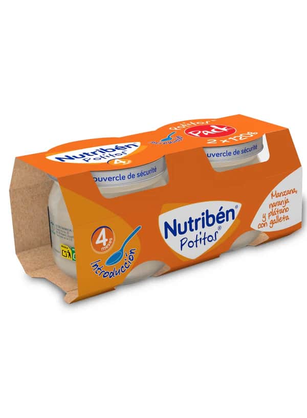 Nutribén Potito Introducción Manzana, Naranja y Plátano con Galleta 2x120g
