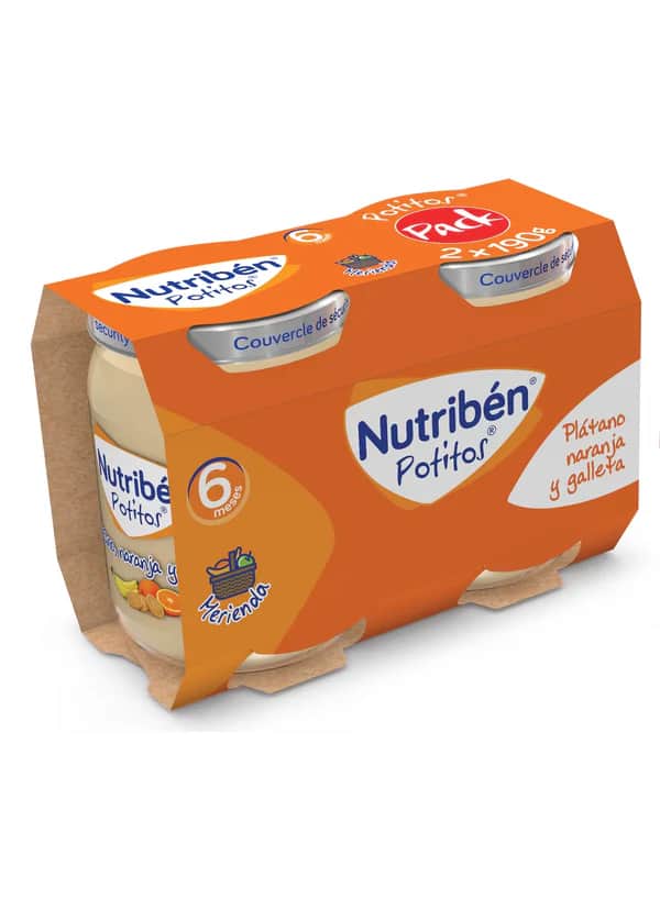 Nutribén Potito Merienda Plátano Naranja Galleta 2x190g