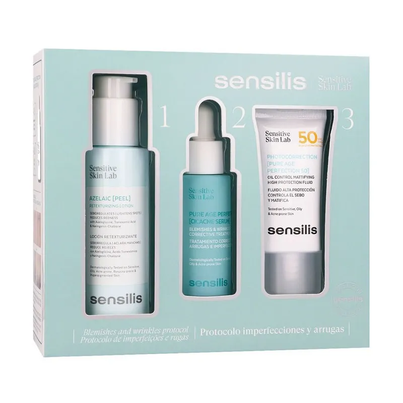 Sensilis Pack Protocolo Imperfecciones y Arrugas Pure Age Serum 30ml+ Azelaic Peel 100ml+ Photo Pure Age 50+ 15ml