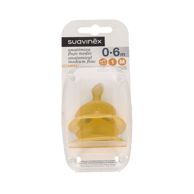 Suavinex Tetina Anatómica Látex Talla 1M Flujo Medio 0-6 Meses 2 Unidades