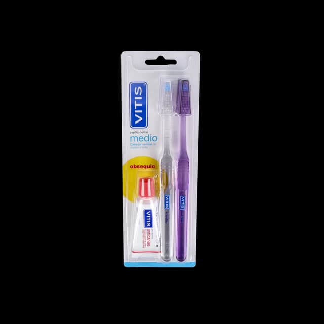 Vitis Medio Duplo Cepillos Dentales 2 unidades + Pasta Anticaries 15ml