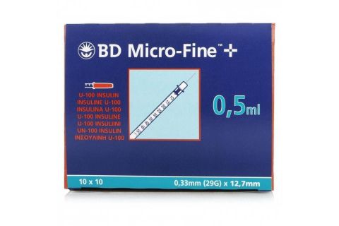 Jeringa de Insulina Bd Microfine+ Escala 1 en 1 0,5ml 10uds