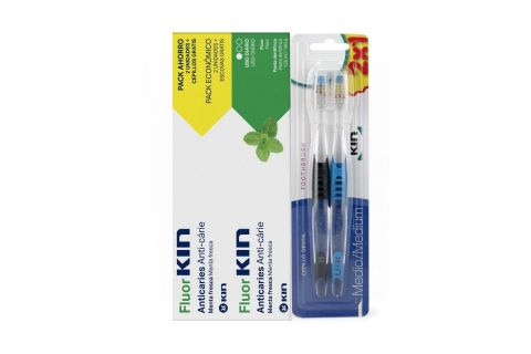 Fluorkin Anticaries Pasta Dentífrica Menta 2 x 125ml + 2 Cepillos Medios
