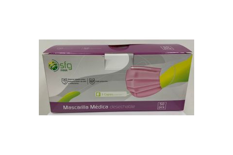 Mascarilla Médica Desechable Rosa 50uds