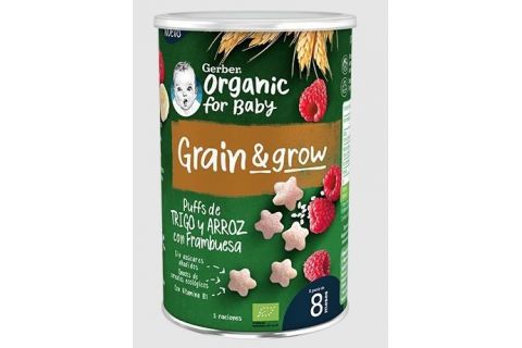 Gerber Puffs de Trigo y Arroz con Frambuesa orgánico 35g +8m