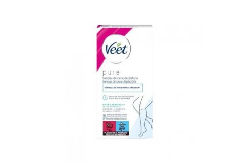 Veet Pure Bandas De Cera Depilatoria Pieles Sensibles 16 Bandas + 2 Toallitas